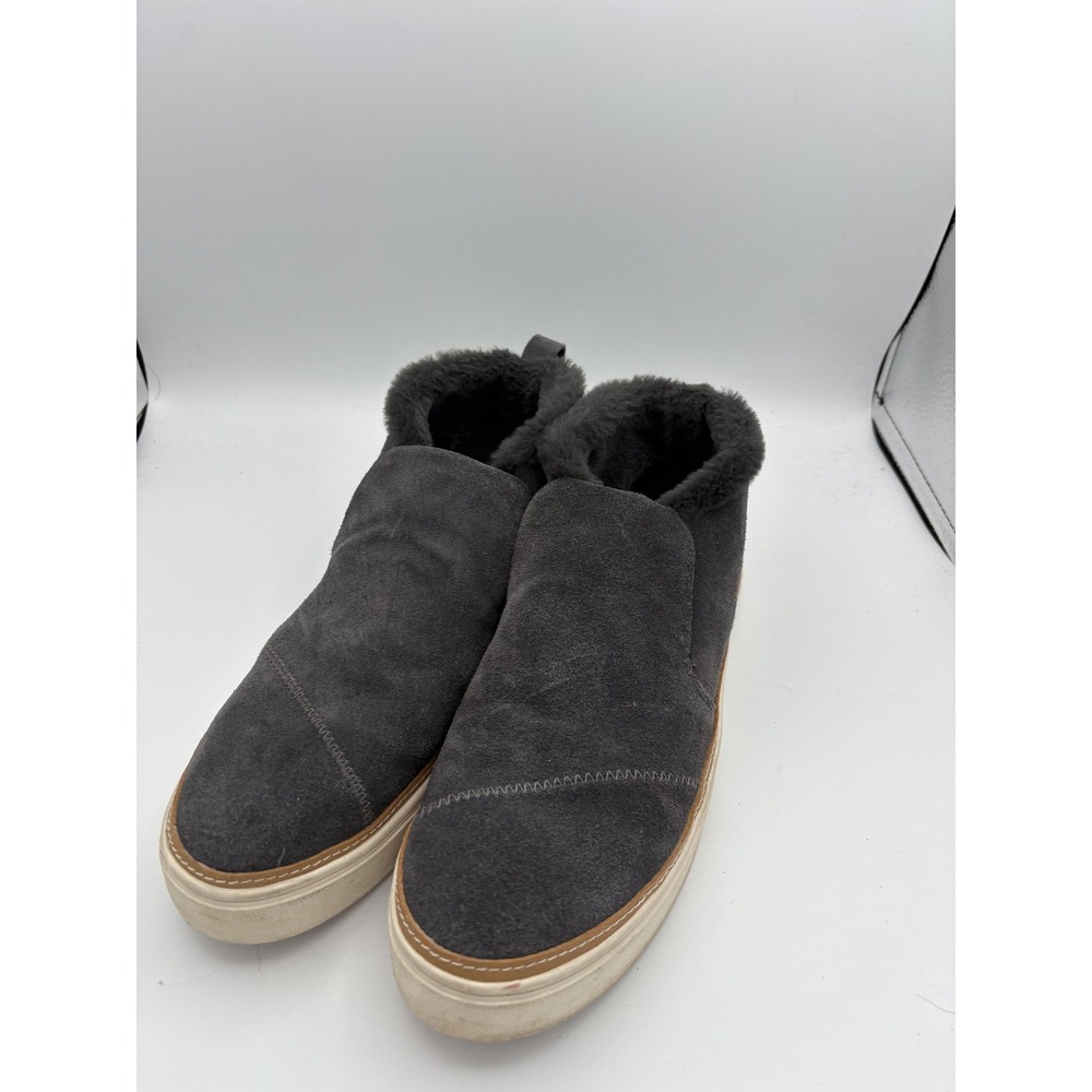 TOMS Shoes Womens‎ Size 9.5 Gray Suede Faux Fur Lined Slip On Casual Comfort